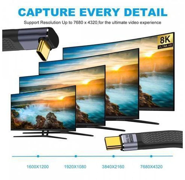 Alt view image 3 of 7 - Up Angled 240W Type-C USB-C Male to Male USB4 40Gbps 100W 8K Flat Slim FPC Data Cable for Laptop Phone 13cm