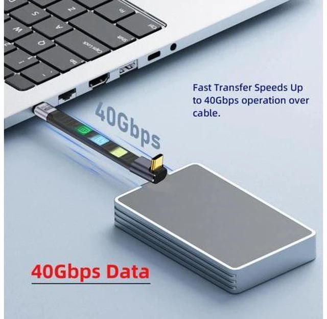 Alt view image 5 of 7 - Up Angled 240W Type-C USB-C Male to Male USB4 40Gbps 100W 8K Flat Slim FPC Data Cable for Laptop Phone 13cm