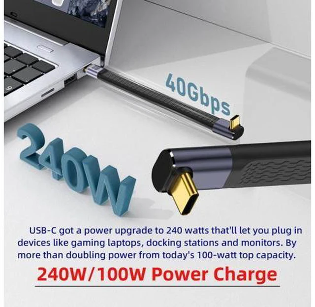 Alt view image 4 of 7 - Up Angled 240W Type-C USB-C Male to Male USB4 40Gbps 100W 8K Flat Slim FPC Data Cable for Laptop Phone 13cm