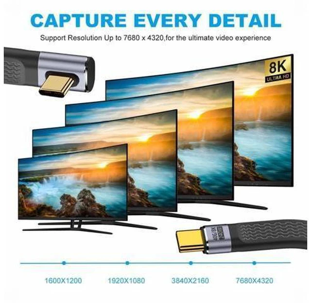 Alt view image 3 of 7 - Low Profile Angled 240W Type-C USB-C Male to Male USB4 40Gbps 100W 8K Flat Slim FPC Data Cable for Laptop Phone 13cm