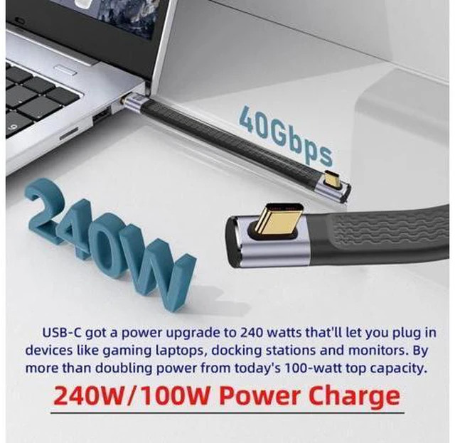 Alt view image 4 of 7 - Low Profile Angled 240W Type-C USB-C Male to Male USB4 40Gbps 100W 8K Flat Slim FPC Data Cable for Laptop Phone 13cm