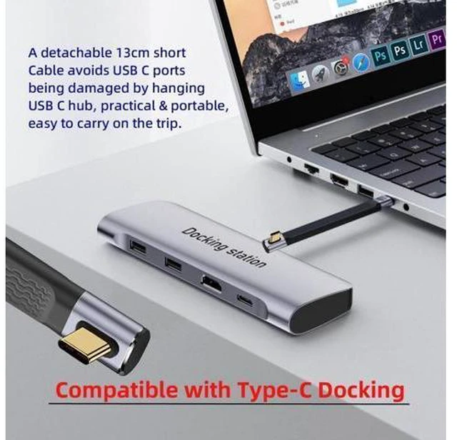 Alt view image 6 of 7 - Low Profile Angled 240W Type-C USB-C Male to Male USB4 40Gbps 100W 8K Flat Slim FPC Data Cable for Laptop Phone 13cm