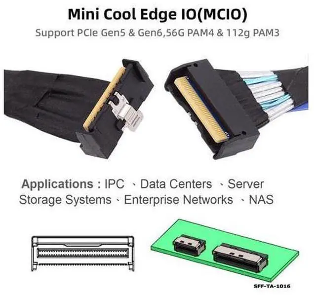 Alt view image 5 of 7 - PCI-E 5.0 Mini Cool Edge IO MCIO Angled PCI-E Slimline SAS 8i 74Pin Male to MCIO 74Pin Male Extender Cable 35cm