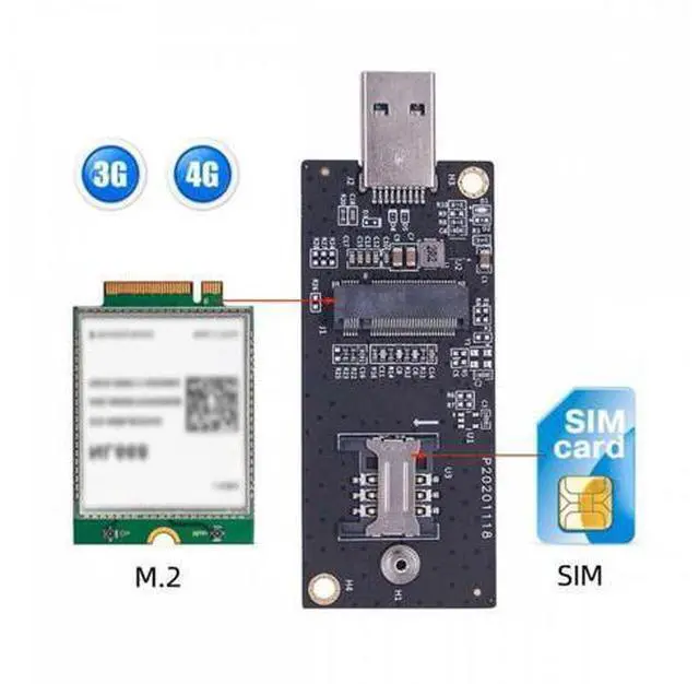 Alt view image 2 of 7 - NGFF M.2 Key-B WWAN to USB 3.0 Adapter Riser Card w SIM Slot For 3G/4G/5G LTE Wireless Module Modem Card