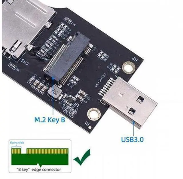 Alt view image 3 of 7 - NGFF M.2 Key-B WWAN to USB 3.0 Adapter Riser Card w SIM Slot For 3G/4G/5G LTE Wireless Module Modem Card