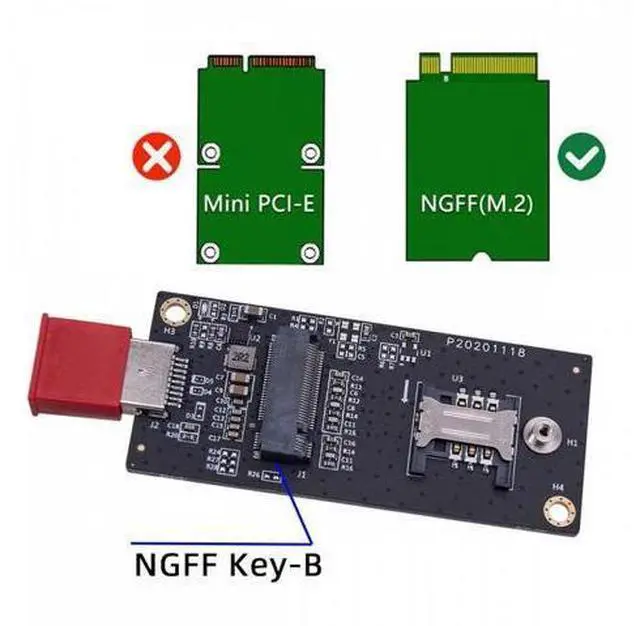 Alt view image 6 of 7 - NGFF M.2 Key-B WWAN to USB 3.0 Adapter Riser Card w SIM Slot For 3G/4G/5G LTE Wireless Module Modem Card