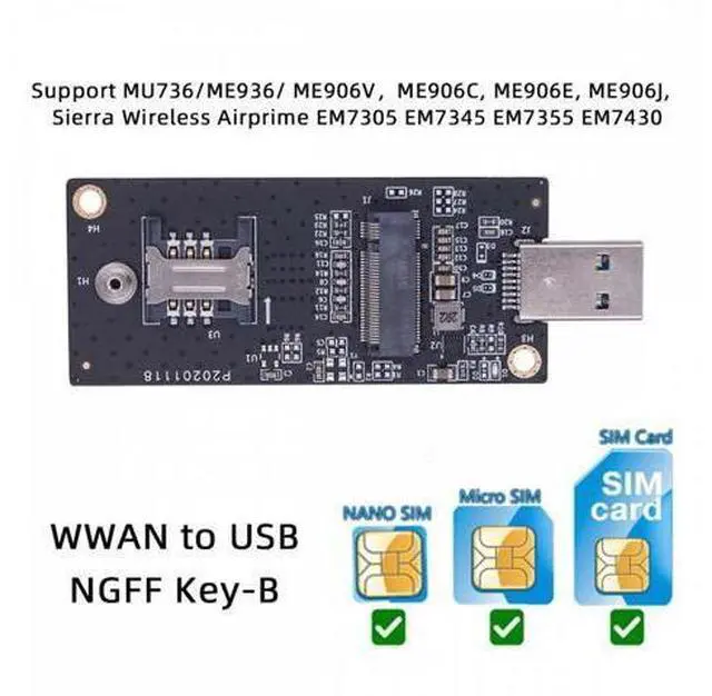 Alt view image 4 of 7 - NGFF M.2 Key-B WWAN to USB 3.0 Adapter Riser Card w SIM Slot For 3G/4G/5G LTE Wireless Module Modem Card
