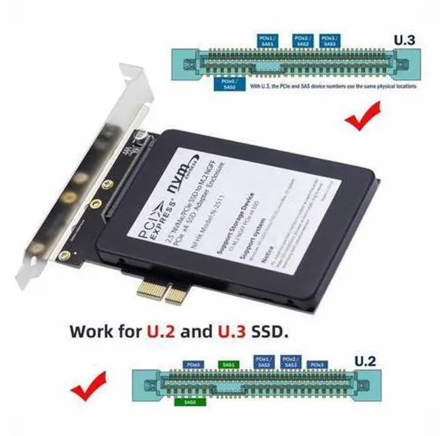 Alt view image 2 of 7 - PCI-E 4.0 x1 Lane PCI Express Host to U.3 U3 Kit SFF-8639 SSD Adapter for Motherboard Compatible with PM1735 NVMe PCIe SSD