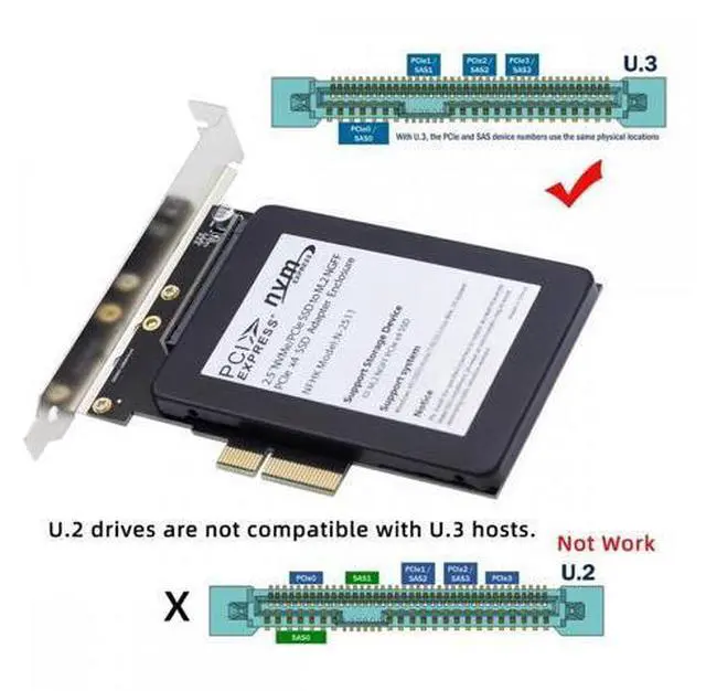 Alt view image 2 of 7 - PCI-E 4.0 x4 Lane PCI Express Host to U.3 U3 Kit SFF-8639 SSD Adapter for Motherboard Compatible with PM1735 NVMe PCIe SSD