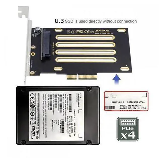 Alt view image 7 of 7 - PCI-E 4.0 x4 Lane PCI Express Host to U.3 U3 Kit SFF-8639 SSD Adapter for Motherboard Compatible with PM1735 NVMe PCIe SSD
