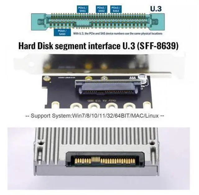 Alt view image 5 of 7 - PCI-E 4.0 x4 Lane PCI Express Host to U.3 U3 Kit SFF-8639 SSD Adapter for Motherboard Compatible with PM1735 NVMe PCIe SSD