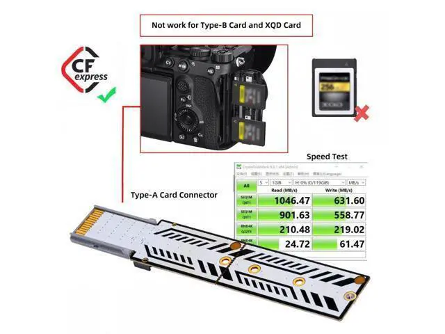 Alt view image 3 of 7 - CFexpress Type-A to NVME 2230 2240 2260 2280 Memory Card Kit Case CFE CFA NGFF M-key Adapter for Camera 8K RAW PCIe Expansion