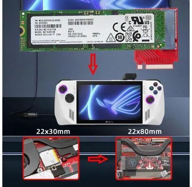 Alt view image 5 of 7 - NVME M-Key 22x30mm to 22x80mm NGFF Extension SSD Upgrade Adapter Compatible with ROG Ally Gaming