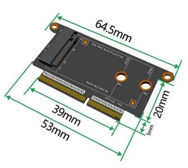 Alt view image 6 of 7 - M.2 NGFF M-Key NVME SSD Convert Card fit for Macbook Pro 2016 2017 13" A1708 A1707 A1706 SA-023