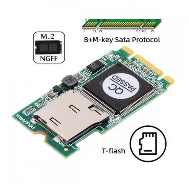 Alt view image 7 of 7 - 22x42mm M.2 NGFF B-Key to Micro SD T-Flash TF Card Rearder B+M Key Adapter Embedded for Industrial Mobile SSD