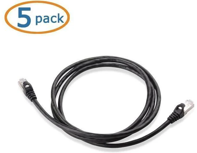 Alt view image 2 of 4 - 5-Pack Snagless Short Shielded Cat6A Ethernet Cable 5 ft (SSTP SFTP Shielded Ethernet Cable Shielded Cat6 Cable Cat 6 Shielded Network Cable) in Black