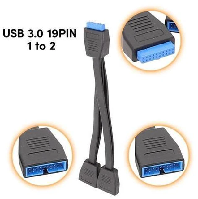 Alt view image 2 of 6 - USB 19Pin/20Pin Splitter Cable for Motherboard Expansion Cable USB3.0 19Pin 1 to 2 Splitter 20CM