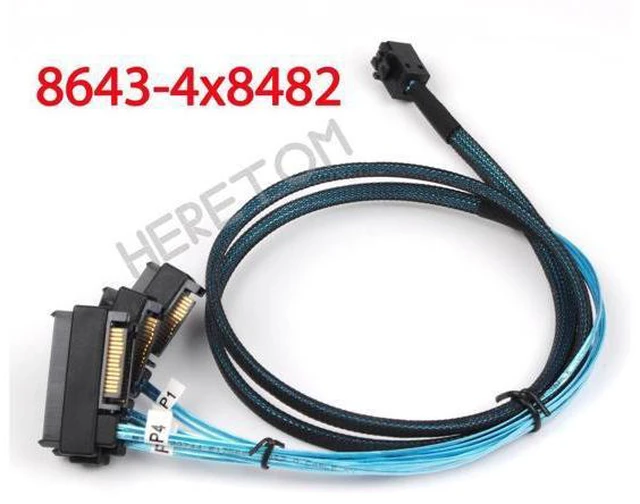 Main image of MINI-sas cables SFF-8643 Internal Mini SAS HD to (4) 29pin SFF-8482 SATA connectors Power Port 12GB/S Cable