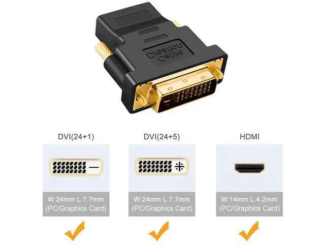 Alt view image 5 of 6 - CableCreation DVI to HDMI Adapter, Bi-Directional DVI Male to HDMI Female Converter, Support 1080P, 3D for PS5,PS4,TV Box,Blu-ray,Projector,HDTV