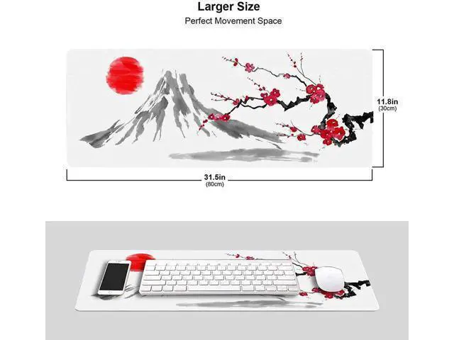 Alt view image 2 of 6 - FDASLJ Japan Sumi-E Painting Fuji Mountain Blossom Sakura Gaming Mouse Pad XL Extended Large Mouse Mat Desk Pad Stitched Edges Mousepad Long Non-Slip Rubber Base Mice Pad 31.5 X 11.8 Inch