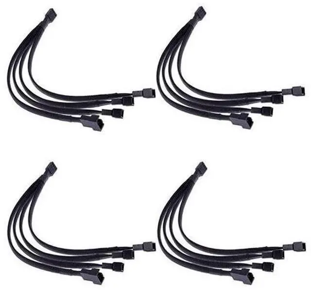 Main image of PWM Fan Splitter Cable 4 Pin Black Sleeved Case Fan Splitter Cable 1 to 4 Converter Braided Y Splitter Computer PC Fan Extension Power Cable 105 Inches 4 Pack