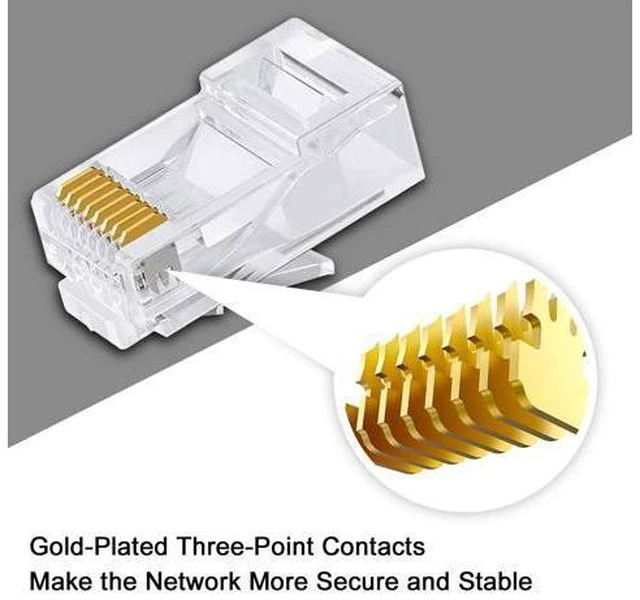 Alt view image 3 of 7 - Cat6 Connectors, Cat6 RJ45 Ends 50-Packs, Cat6 / Cat5e / Cat5 RJ45 Connectors, Ethernet Cable Crimp Connectors UTP Network Plug for Solid Wire and Standard Cable (Transparent)