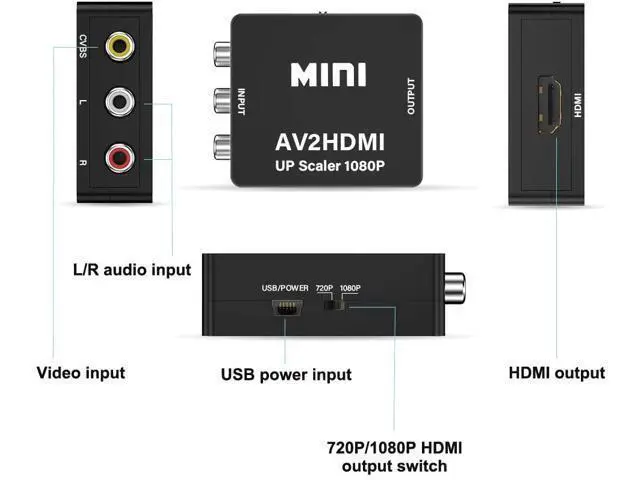 Alt view image 4 of 6 - RCA to HDMI Converter, Tackston 1080P RCA Composite CVBS AV to HDMI Video Audio Converter Compatible with N64 Wii PS2 Xbox VHS VCR DVD with USB Power Cable