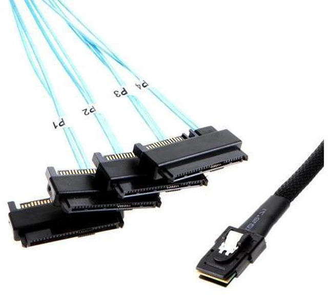 Alt view image 3 of 3 - Internal 36 Pin Mini SAS SFF-8087 Host to 4 SFF-8482 Target SAS Hard Disk and SATA Power Cable 100cm