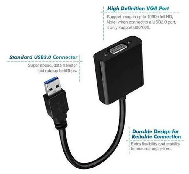 Alt view image 3 of 5 - 3.0 To VGA Adapter Cable External Graphic Card Video Multi-display Converter Adapter For PC Laptop Windows 7 8 10