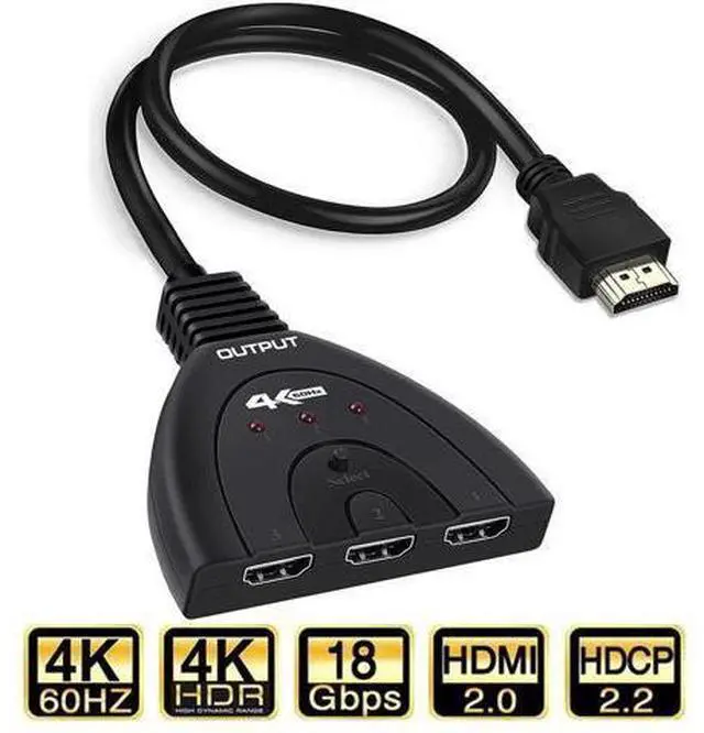 Main image of HDMI Switch, 4K@60Hz HDMI Splitter 3 in 1 Out, 3-Port HDMI Switcher Selector with Pigtail HDMI Cable,Supports Full HD 4K 1080P 3D Player, HDMI Hub Compatible with Fire Stick,HDTV,PS4 Game Consoles,PC