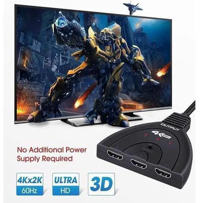 Alt view image 5 of 7 - HDMI Switch, 4K@60Hz HDMI Splitter 3 in 1 Out, 3-Port HDMI Switcher Selector with Pigtail HDMI Cable,Supports Full HD 4K 1080P 3D Player, HDMI Hub Compatible with Fire Stick,HDTV,PS4 Game Consoles,PC