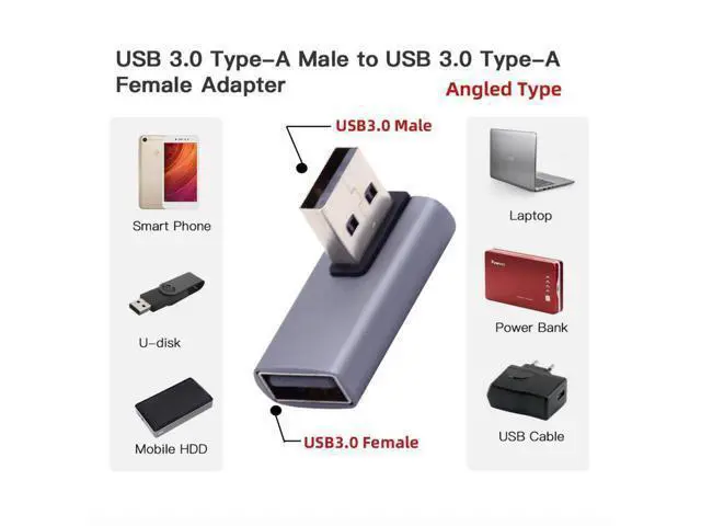 Alt view image 3 of 3 - Low Profile 90 Degree Right Angled Type USB3.0 Male to Female Extension Adapter Power Data Video 10Gbps