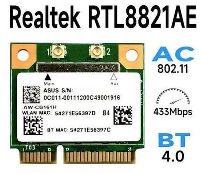 Main image of WIFI CARD Realtek RTL8821 AW-CB161H Wifi Wlan Card Bluetooth 4.0 Combo Wireless Half Mini PCI-E Adapter 433Mbps 802.11ac