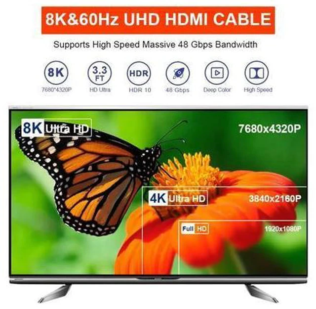 Alt view image 6 of 6 - 8K HDMI Cable High Speed Ultra Digital Braided HDMI 2.1 cable 8K@60Hz 4K@120Hz 48Gbps HDR for Laptop PS4 TV Projectors Monitor(1M)