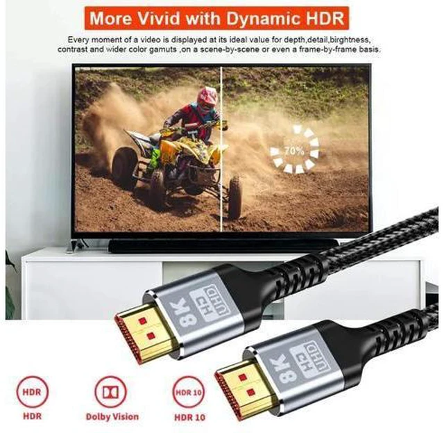 Alt view image 4 of 6 - 8K HDMI Cable High Speed Ultra Digital Braided HDMI 2.1 cable 8K@60Hz 4K@120Hz 48Gbps HDR for Laptop PS4 TV Projectors Monitor(1M)
