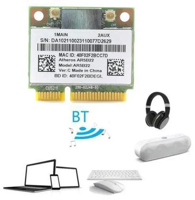 Main image of Dual Band Wireless PCI Express Network Adapter 2.4GHz + 5GHz Dual Band, AR5B22 Mini PCI-E Card with Bluetooth-com 4.0