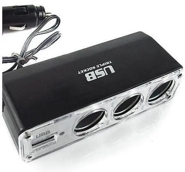 Main image of Hot 3 Way Multi Socket Car Cigarette Lighter Splitter USB Plug Charger DC 12V/24V Triple Adapter with USB Port BX