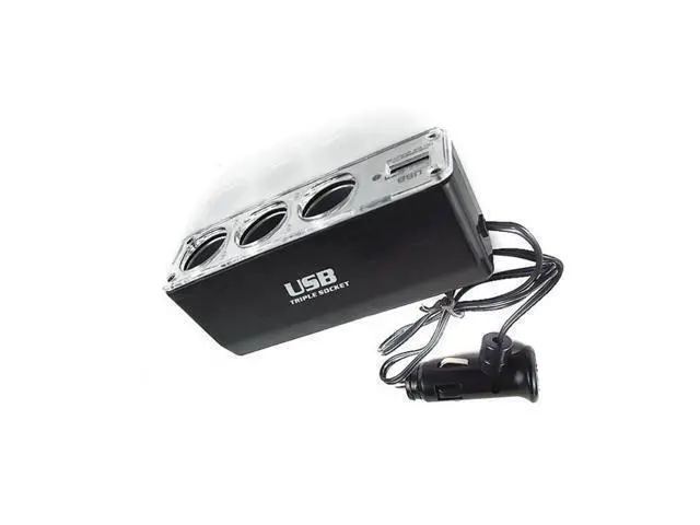 Alt view image 2 of 3 - Hot 3 Way Multi Socket Car Cigarette Lighter Splitter USB Plug Charger DC 12V/24V Triple Adapter with USB Port BX