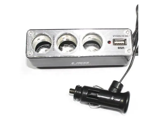 Alt view image 3 of 3 - Hot 3 Way Multi Socket Car Cigarette Lighter Splitter USB Plug Charger DC 12V/24V Triple Adapter with USB Port BX