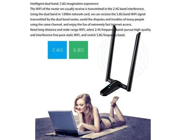 Alt view image 2 of 3 - Wireless Network Card 1200Mbps Long Range AC1200 Dual Band 5G+2.4G Wireless USB 3.0 WiFi Adapter 802.11Ac Wifi Antennas