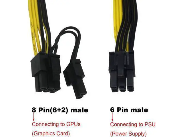 Alt view image 4 of 7 - Endlesss 6 Pin Male to 8 Pin (6+2) Male PCIe Adapter Power Cable PCI Express Extension Cable 12.5 Inches (2 Pack)