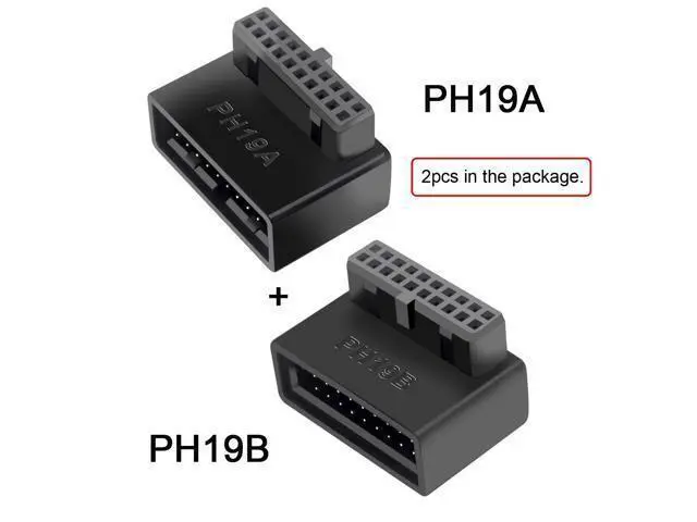 Alt view image 2 of 3 - 1Set Angled Overmold Extension Adapter Up & Down USB 3.0 20pin Male to Female