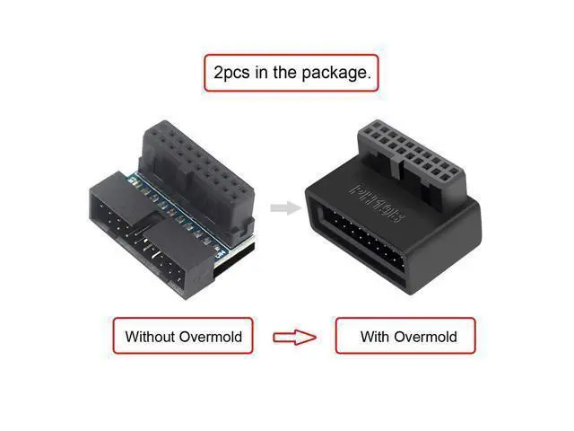 Alt view image 3 of 3 - 1Set Angled Overmold Extension Adapter Up & Down USB 3.0 20pin Male to Female