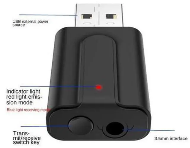 Alt view image 3 of 3 - Bluetooth Audio Receiver Transmitter Bluetooth 5.0 Stereo Music 3.5mm AUX Jack 2-in-1 USB Wireless Receiver Adapter for TV PC