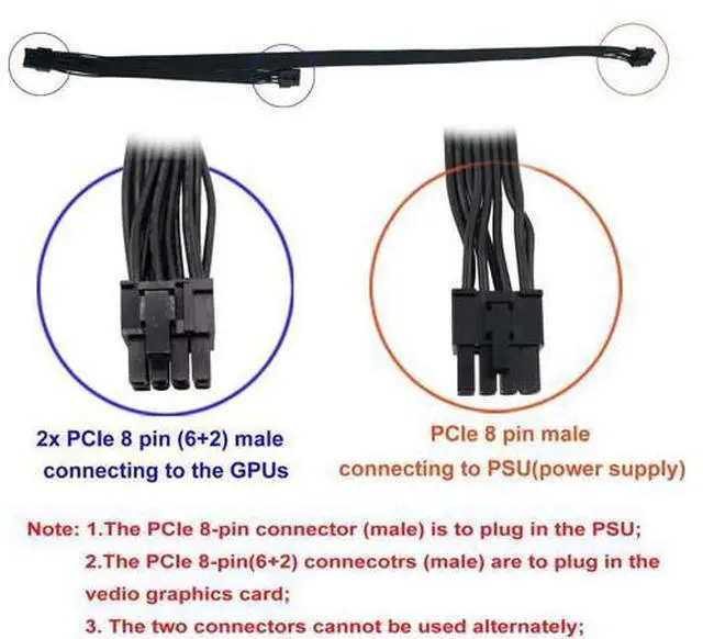 Alt view image 2 of 6 - Pcie 8 Pin Male To Dual Pcie 2X 8 Pin (6+2) Male Power Adapter Cable For Seasonic Power Supply 25-Inch+9-Inch (63Cm+23Cm)
