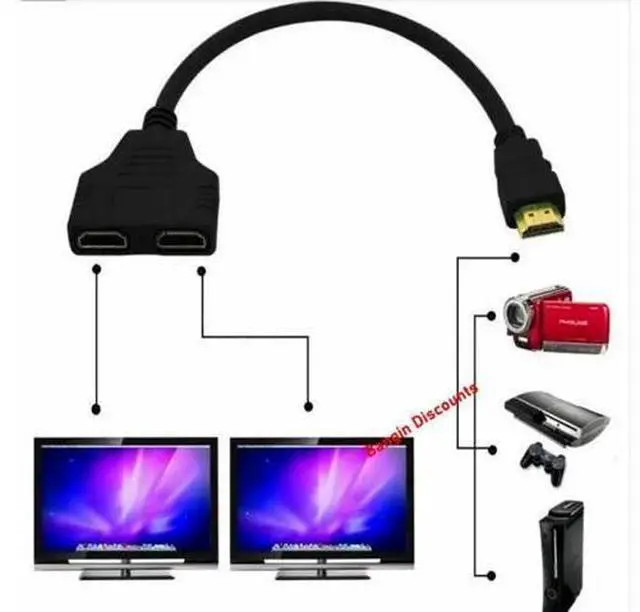 Alt view image 2 of 5 - Splitter 1 Input Male to 2 Output Female Port Cable Adapter Converter 1080 Pvideos multimedia devices For PS4 PS3 games