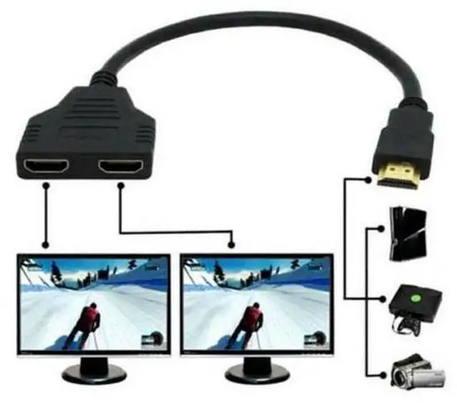 Alt view image 3 of 5 - Splitter 1 Input Male to 2 Output Female Port Cable Adapter Converter 1080 Pvideos multimedia devices For PS4 PS3 games