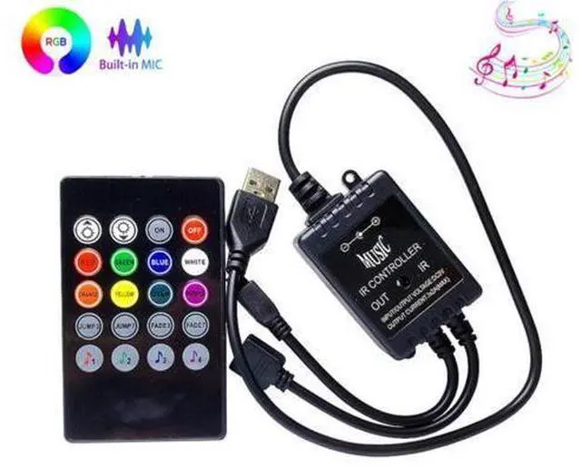 Main image of USB 5V 24Keys IR Remote Wireless LED Strip Light Controller Music Sound Adjust Brightness Dimmer For 5V RGB 3528 5050 Tape Light