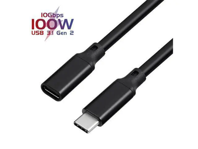 Alt view image 2 of 4 - 10Gbps Gen2 Type-C USB 3.1 Male to USB-C Female Extension Data 100W Charging Cable Extender Cord Reversible Design 1m 2m 3m 0.2mBlack
