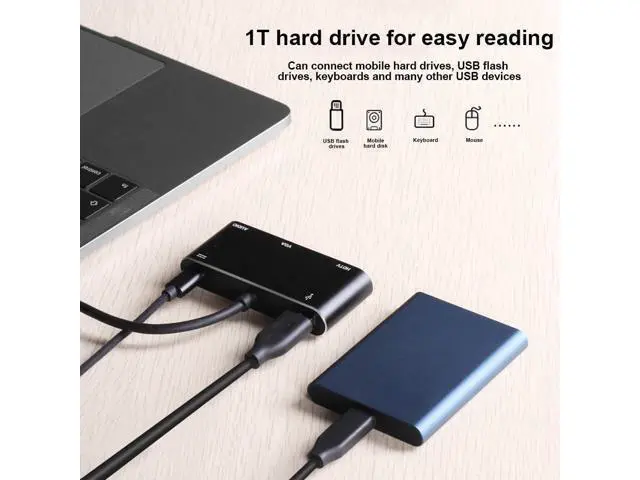 Alt view image 2 of 7 - USB Docking Station, Type-C Docking Station Support HD 4K 1080P Resolution for Mobile Phone Computer, Interface for HDMI/VGA 3.2mm Audio/USB3.0/YSB-C